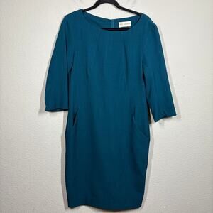 M.M. Lafleur 12 Straight Pencil Dress Teal Office Career Classy Half Sleeves